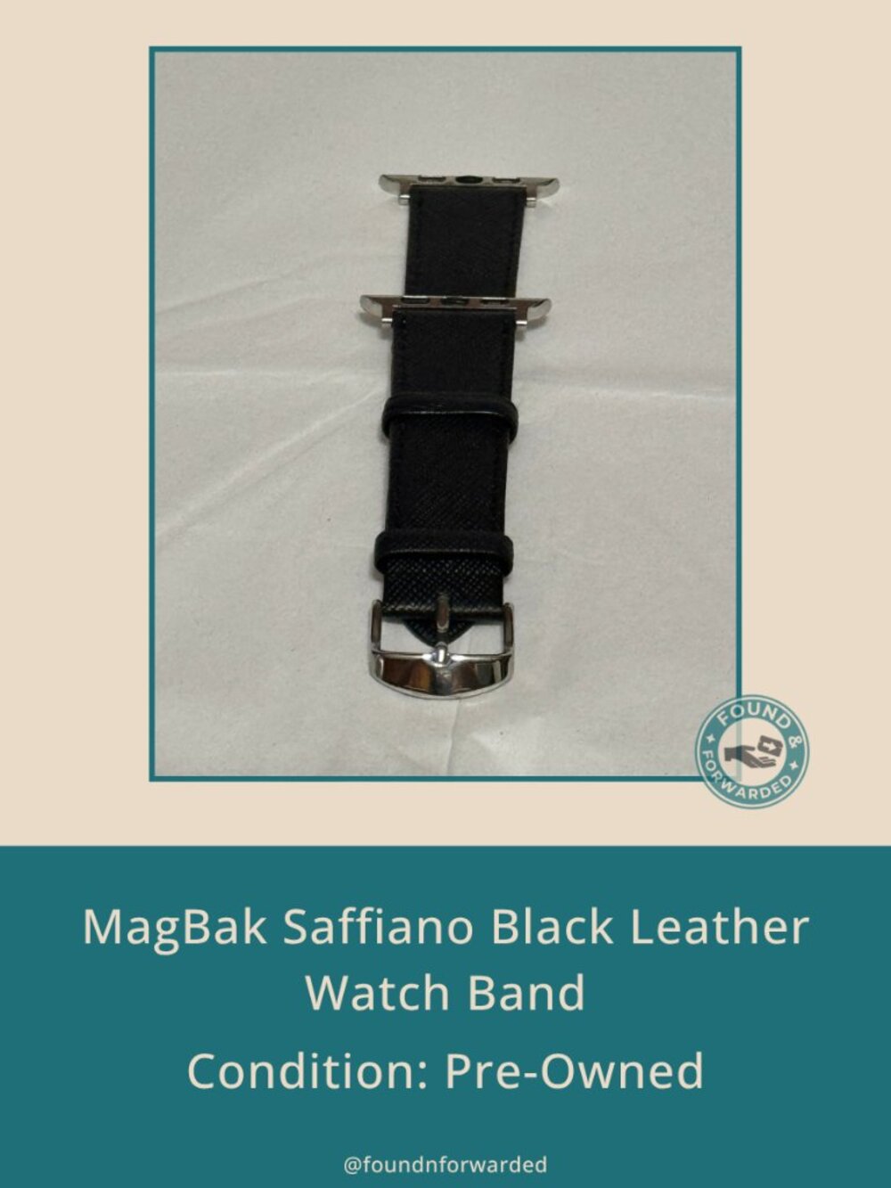MagBak Saffiano Leather Apple Watch Band 42-45mm Large Black